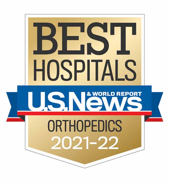 Banner image of U.S. News & World Report Best Hospitals – Ranked nationally in Orthopedics Specialty for 2021-2022.