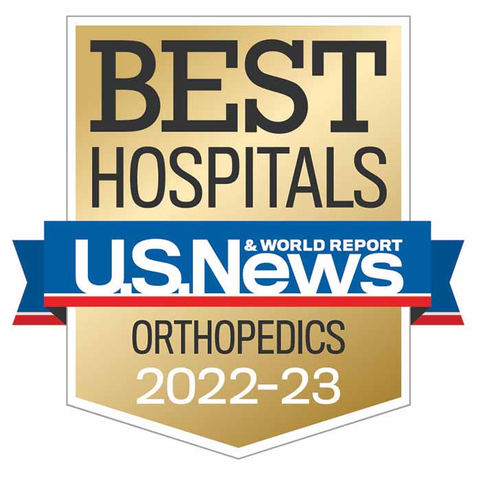 Banner image of U.S. News & World Report Best Hospitals – Ranked nationally in Orthopedics Specialty for 2022-2023.
