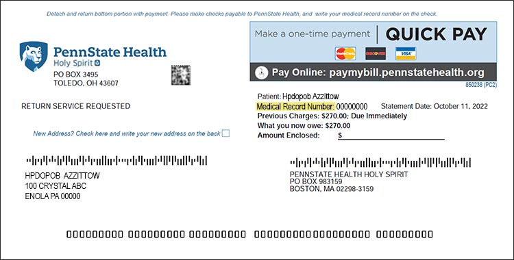 Medical record number billing statement example