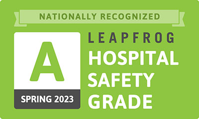 Badge: Nationally Recognized Leapfrog Hospital Safety Grade, Spring 2023