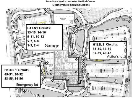 Penn State Health Lancaster Medical Center electric vehicle charging station map