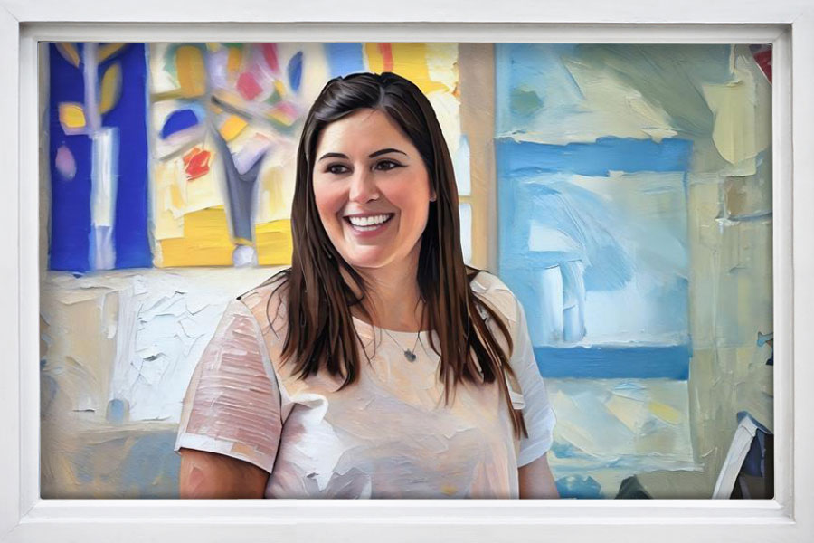 Oil painting image of a young lady smiling