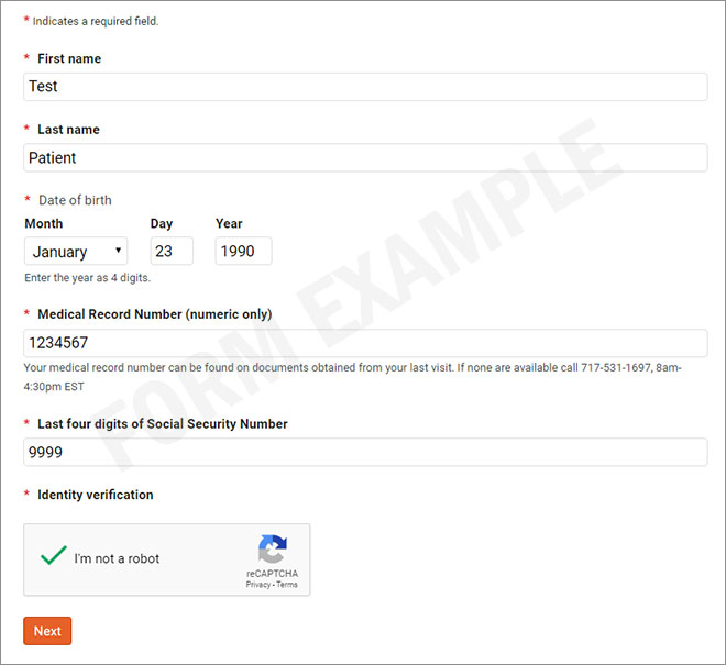 Patient Portal form example