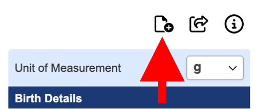 Screen capture showing the icon to start over, which is a piece of paper with a plus sign in the bottom right corner of it. 