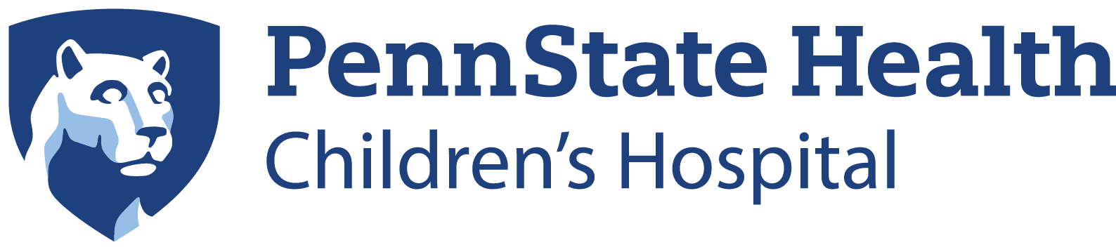 The Penn State Health logo, showcases a traditional shield design with a lion and the institution's name, with Children's Hospital as the secondary text.