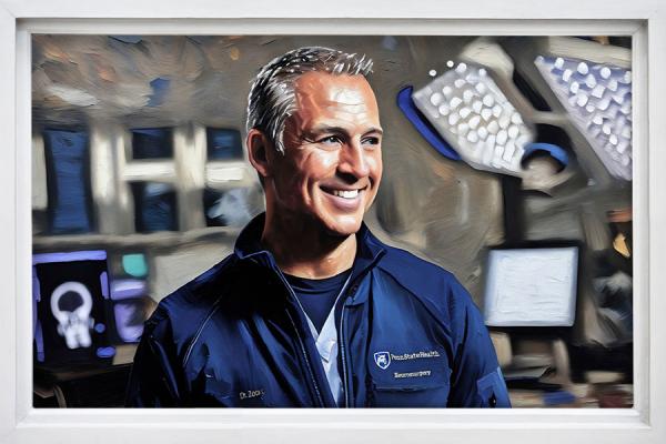 A painted image of Dr. Christopher Zacko in the operating room.