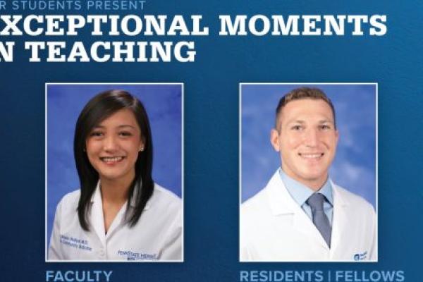 Portraits of M. Joyce Green, MD (faculty), and Skylar Korek, MD (resident), are shown next to the words Exceptional Moments in Teaching.