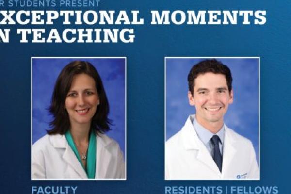 Portraits of Karen Krok, MD (faculty), and Mitchell Paro, MD (resident), are shown next to the words Exceptional Moments in Teaching.