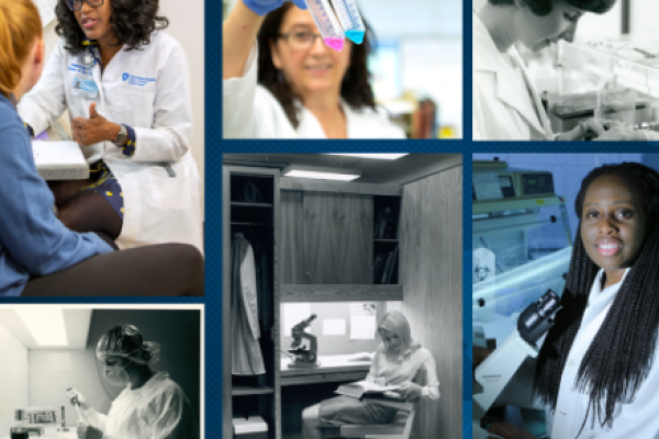 Collage of women in biomedical sciences that span the past 50 years