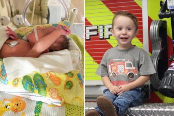 A baby is in an incubator in a neonatal intensive care unit with a breathing tube and a heart monitor.