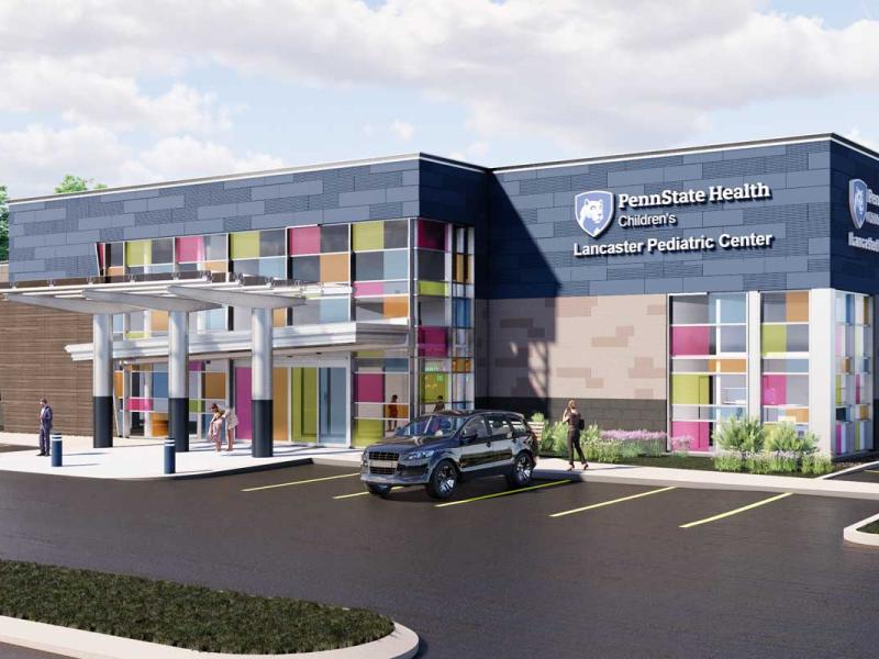 Penn State Health Lancaster Pediatric Center artist rendering of exterior building