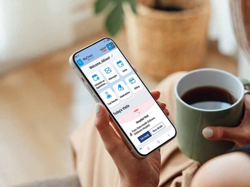 MyChart by Penn State Health mobile app displayed on a smartphone.